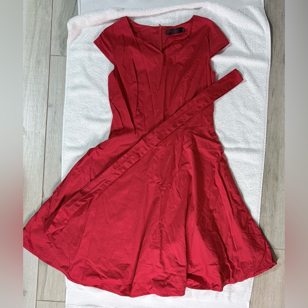 Red Swing Dress with fabric belt